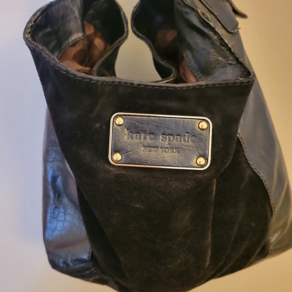 KATE SPADE CROC EMBOSSED, SUEDE & LEATHER 12IN 12IN HOBO BAG - Picture 11 of 12